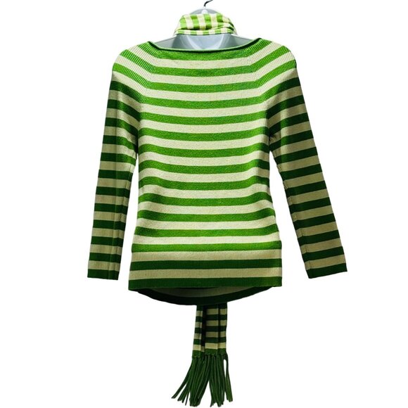 Ann Taylor Loft Pullover Green Striped Boat Neck Elbow Length Sleeves Women’s M - Picture 2 of 7